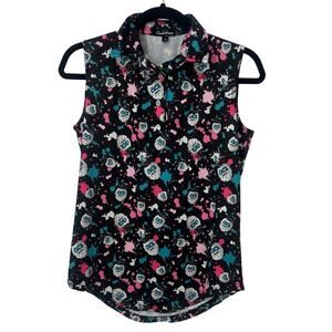 Golf angry Snowman women’s polo tank top size small black pink funky fun party